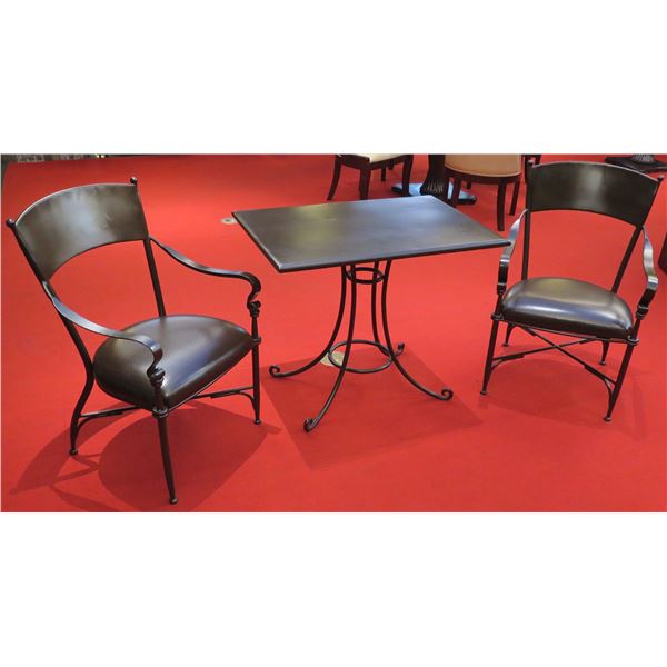 Metal Table w/ Pedestal Base 36 x24  & 2 Upholstered Chairs 36 H