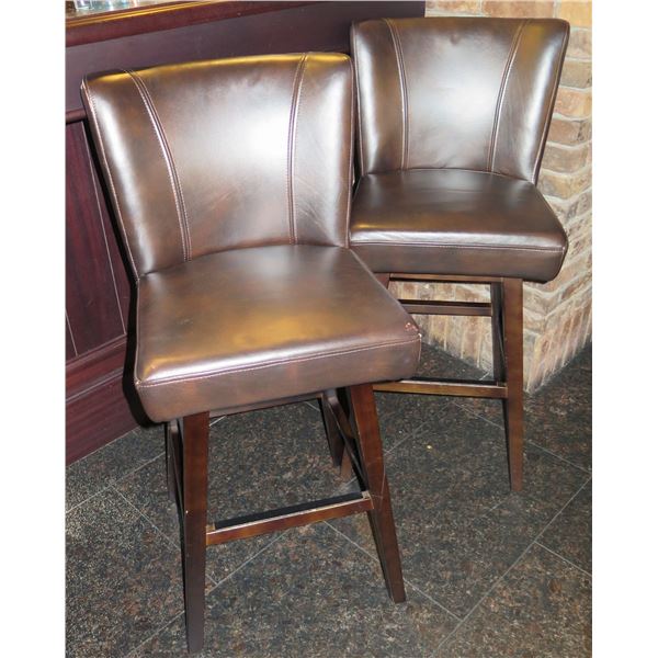 Qty 2 Wooden Upholstered Bar Stools 42"H