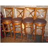 Image 1 : Qty 4 Round Wooden Upholstered Bar Stools 49"H