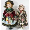 Image 1 : 2 PORCELAIN DOLLS ON STANDS - ONE W/ HANDPAINTED SKIRT