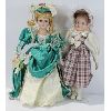 Image 1 : 2 PORCELAIN DOLLS ON STANDS - ONE W/GREEN PARASOL