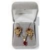 Image 1 : EARRING & NECKLACE SET - GOLD TONED W/ RED STONES 