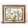 Image 1 : FRAMED EMBROIDERED BIRDS & FLOWERS- 21" X 16"