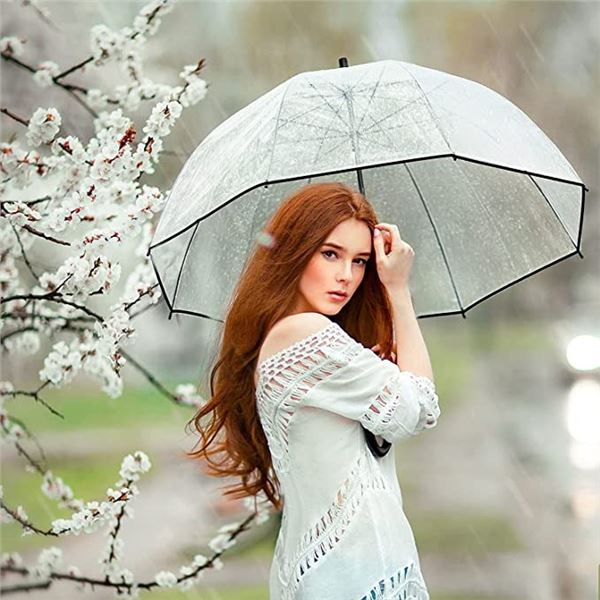 NEW CLEAR WEDDING UMBRELLA WITH BLACK TRIM