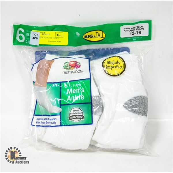 WHITE ANKLE SOCKS 12-16 SIZE 6-PACK