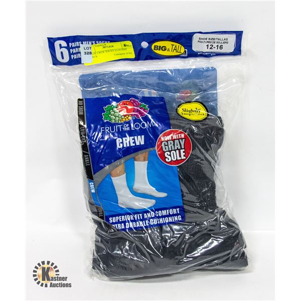 BLACK CREW SOCKS 12-16 SIZE 6-PACK