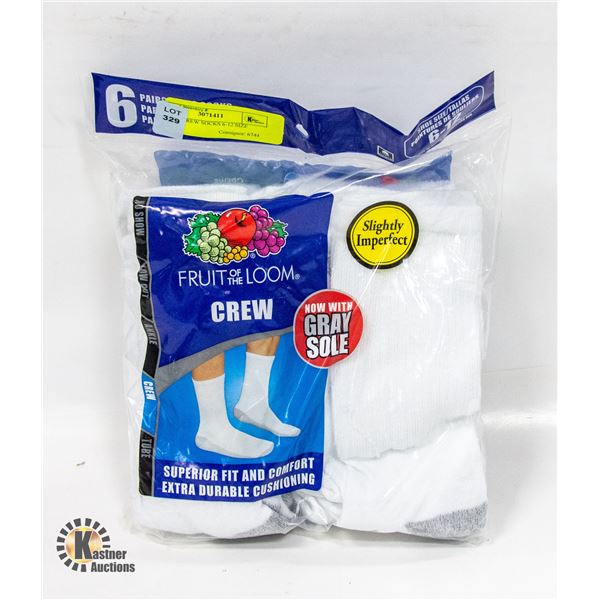 WHITE CREW SOCKS 6-12 SIZE 6-PACK