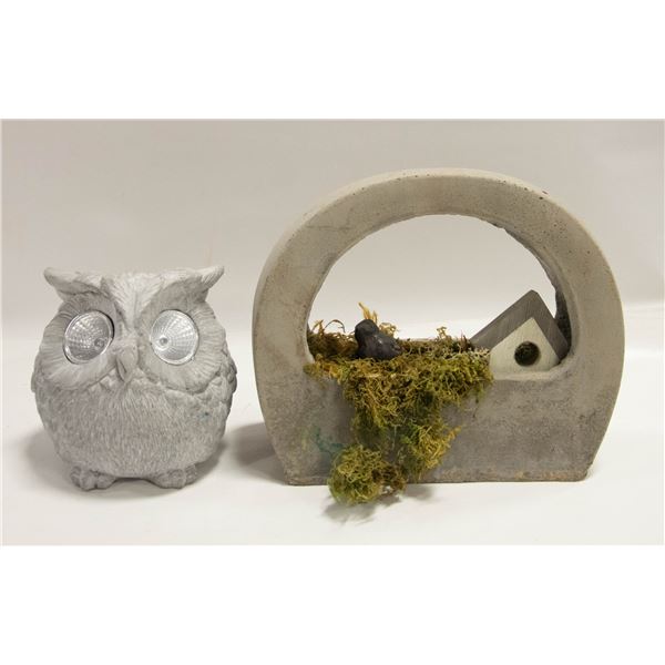 STONE GARDEN DECOR WITH METAL BIRD,