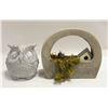 STONE GARDEN DECOR WITH METAL BIRD,