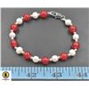 Image 1 : #215-FRESH WATER PEARL & RED  JADE BRACELET 7.5"