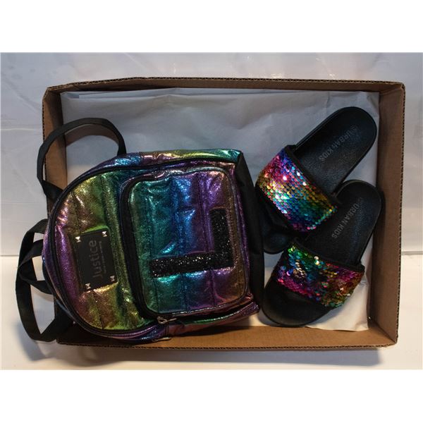 FLAT WITH JUSTICE RAINBOW SPARKLE BACKPACK