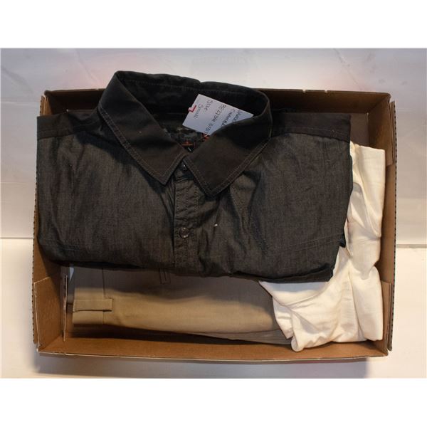 BOX WITH NEW MEN'S CLOTHS INCL. GUESS DRESS