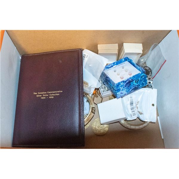 BOX OF ESTATE JEWLERY W/ FAUX GOLD COINS