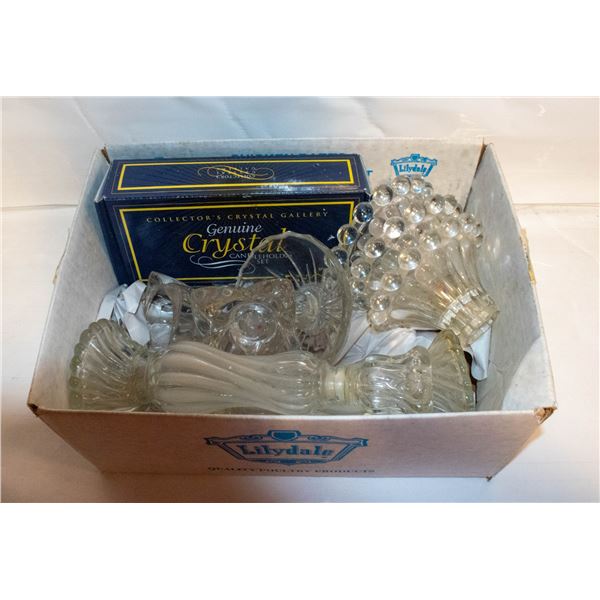 CRYSTAL/GLASS CANDLE HOLDERS- BOX LOT