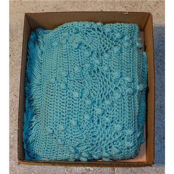 VINTAGE CROCHET BLANKET BLUE 68" X 60"