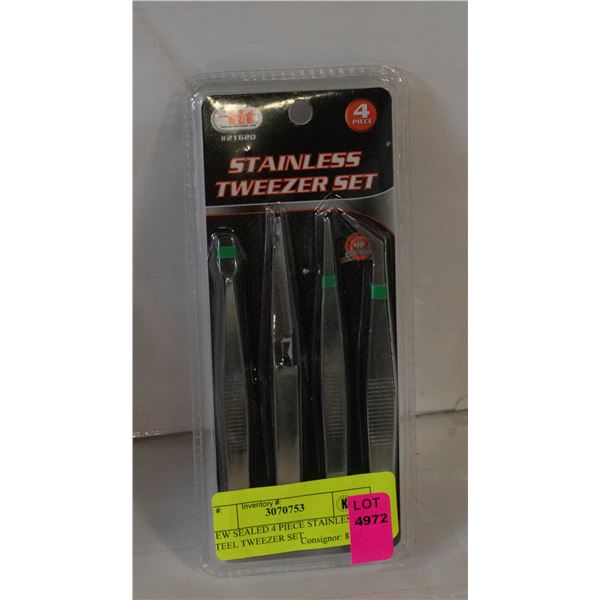 NEW SEALED 4 PIECE STAINLESS STEEL TWEEZER SET