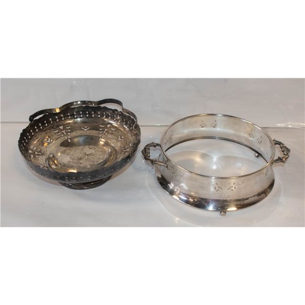 ANTIQUE SILVER DISH WITH HANDLE AND