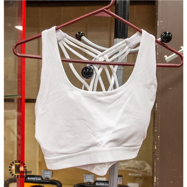WHITE SPORTS BRA WITH LATTICE BACK