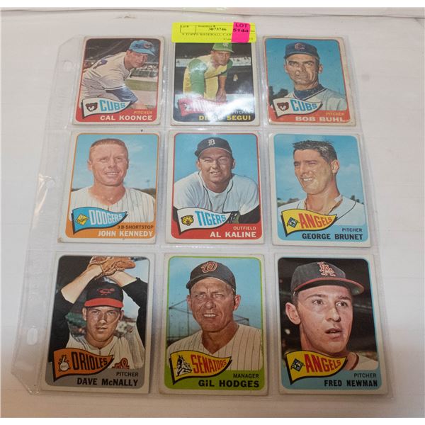 9 TOPPS BASEBALL CARDS 1965