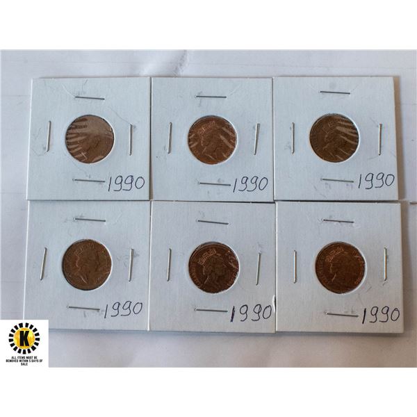 6 X ONE PENNY COPPER CURRENCY COINS