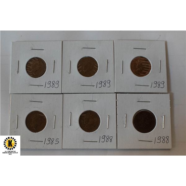 6 X ONE PENNY COPPER CURRENCY COINS