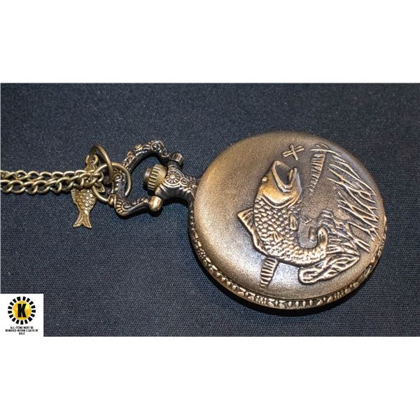 BRAND NEW FISHING POCKET WATCH WITH CHAIN