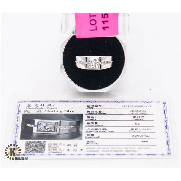 CERTIFIED MENS RING 0.60 CT CZ CENTER WITH CLEAR