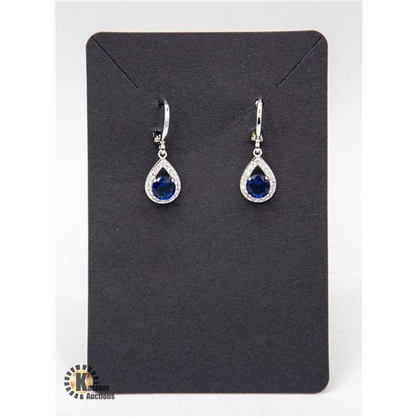 DANGLING SAPPHIRE COLORED 0.75 CT CZ WITH CLEAR