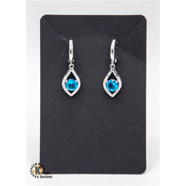 DANGLING BLUE TOPAZ COLORED 1 CT CZ WITH CLEAR