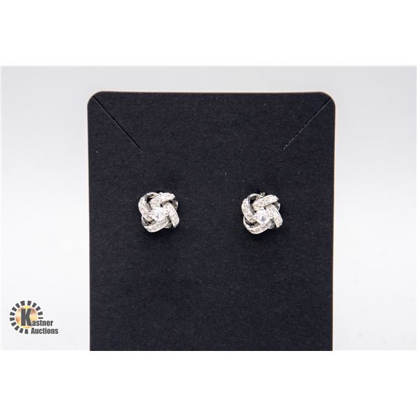 0.25 CZ CENTER RIBBON STYLE EARRINGS STAMPED 925