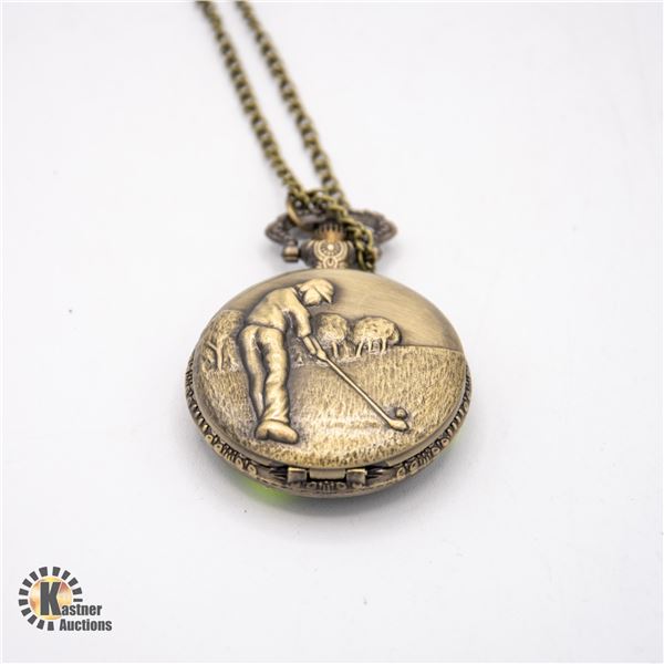 NEW BRONZE TONE GOLFING POCKET WATCH