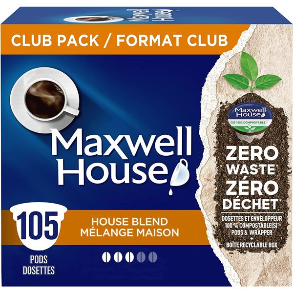 NEW MAXWELL HOUSE CLUB PACK - 105 PODS - HOUSE