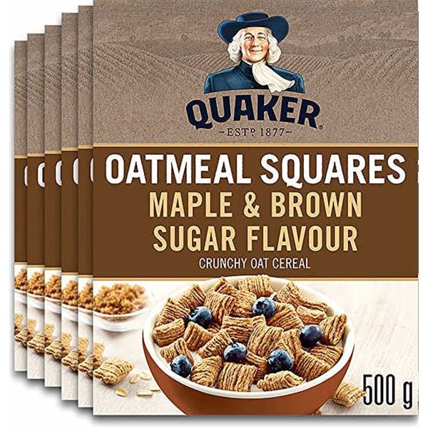 NEW CASE OF 6 QUAKER OATMEAL SQUARES MAPLE & BROWN