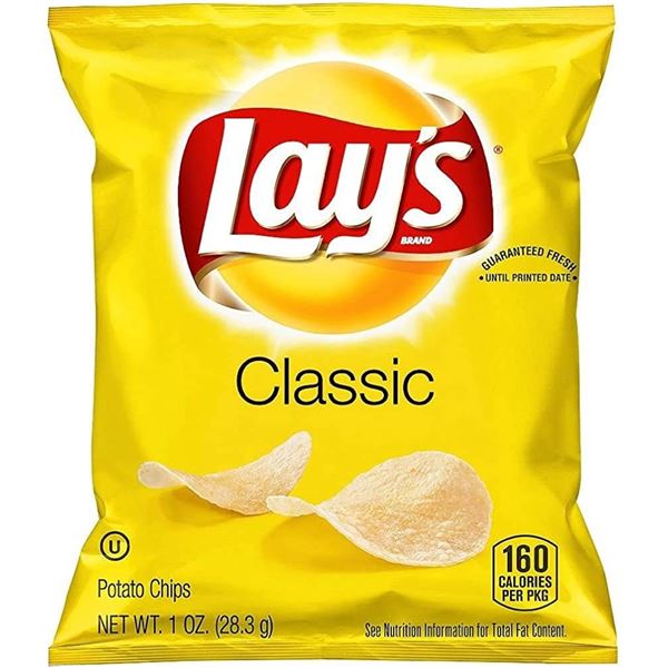 NEW CASE OF 35 BAGS OF 28G LAYS CLASSIC CHIPS