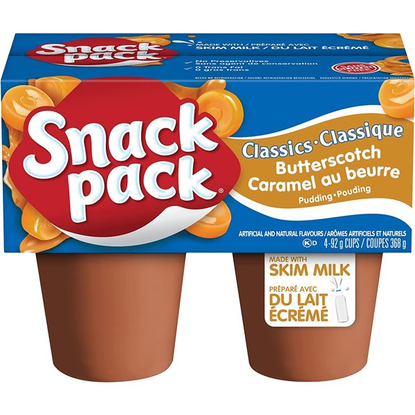 NEW CASE OF 12 SNACK PACK 4 PACKS OF BUTTERSCOTCH