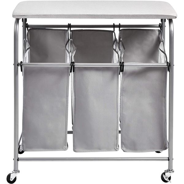 NEW AMZ BASICS 3-BAG LAUNDRY SORTER WITH IRONING