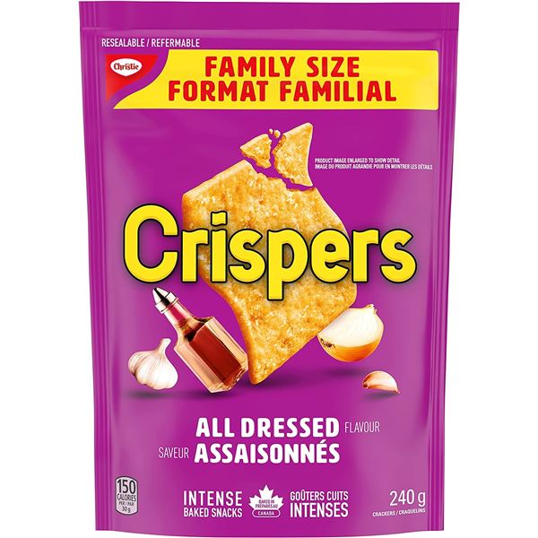 3 NEW FAMILY SIZED CRISPERS ALL-DRESSED FLAVOUR