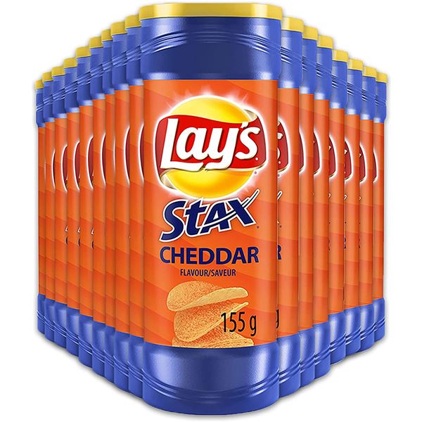 NEW CASE OF 17 BOTTLES OF LAYS STAX CHEDDAR CHIPS