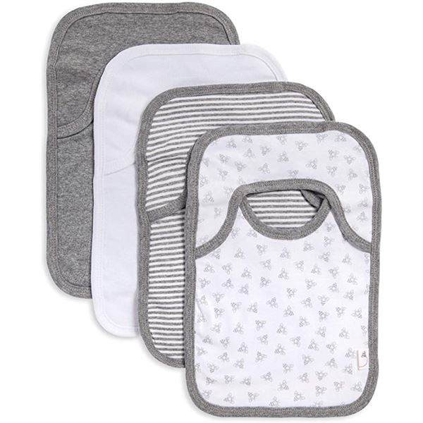 NEW BURTS BEES 4 PACK OF LAP SHOULDER DROOL BIBS