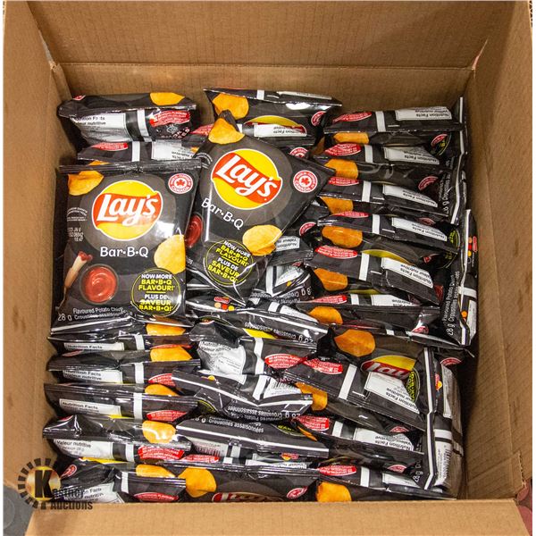 NEW CASE OF 35 PACKS OF LAYS BBQ SNACK SIZE CHIPS