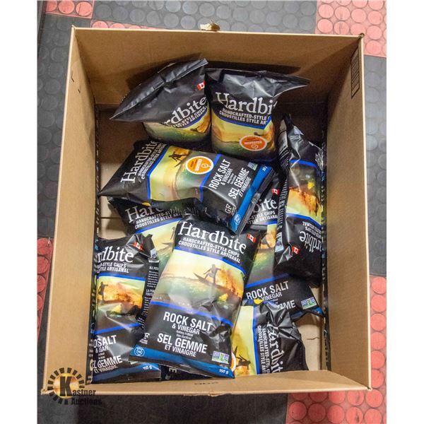 BOX OF HARDBITE ROCKSALT & VINEGAR CHIPS 150G PER