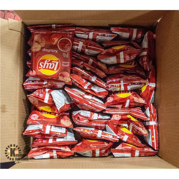 NEW CASE OF 35 X 28G BAGS OF LAYS KETCHUP CHIPS