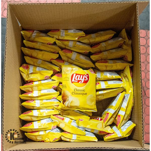 NEW CASE OF 35 X 28G BAGS OF LAYS CLASSIC CHIPS