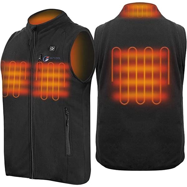 NEW OUTCOOL MENS XL BLACK HEATED FLEECE VEST WITH