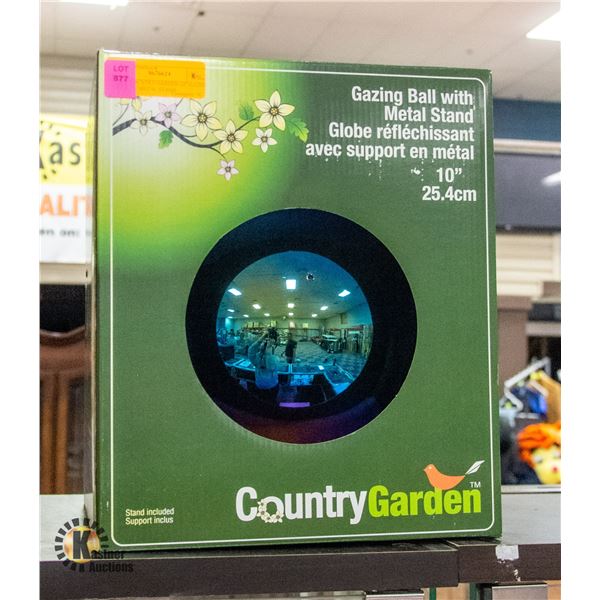 NEW COUNTRY GARDEN 10" GAZING BALL W/ METAL STAND