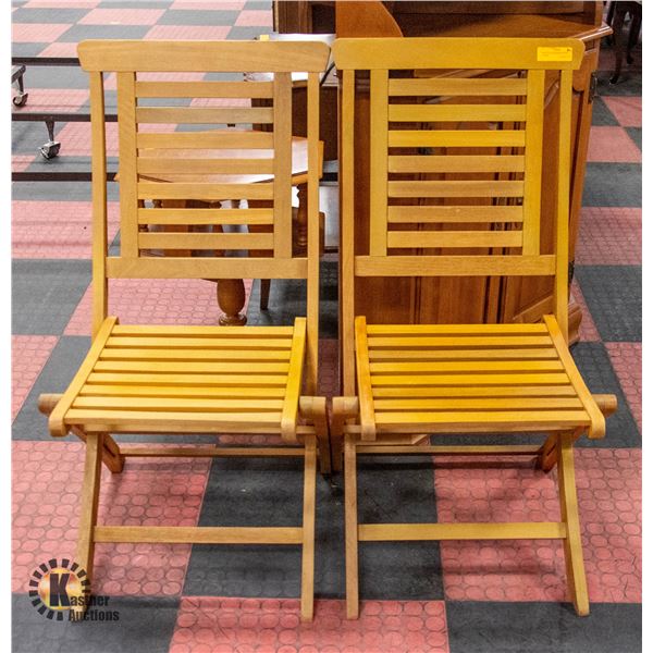 PAIR OF TEAK WOOD FOLDING CHAIRS