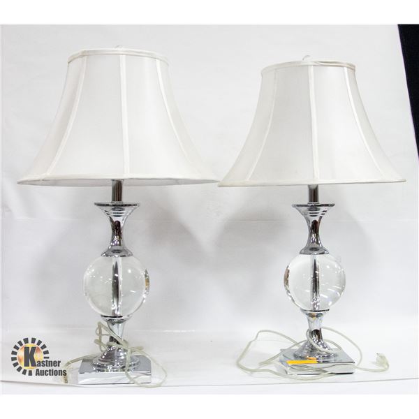 PAIR OF CHROME AND GLASS TABLE LAMPS
