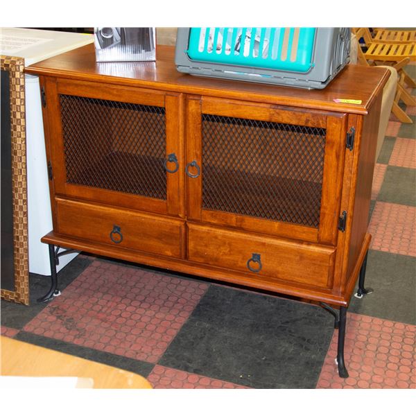 SOLID WOOD WROUGHT IRON 2 DOOR 2 DRAWER CABINET