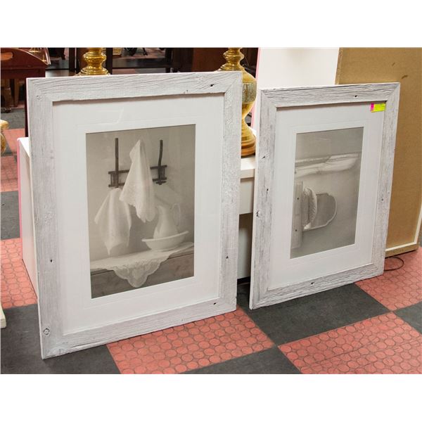 PAIR OF WHITE WOOD FRAMES WITH MATTING