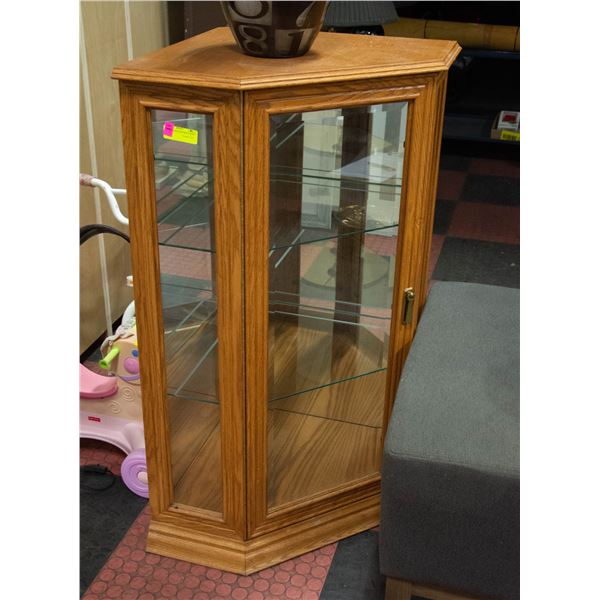 ILLUMINATED OAK CURIO CABINET WITH